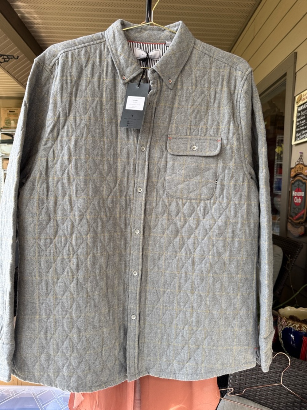 Five Four Sparks Quilted Button-Up Shirt Jacket in Light Gray XL pit to pit 23”